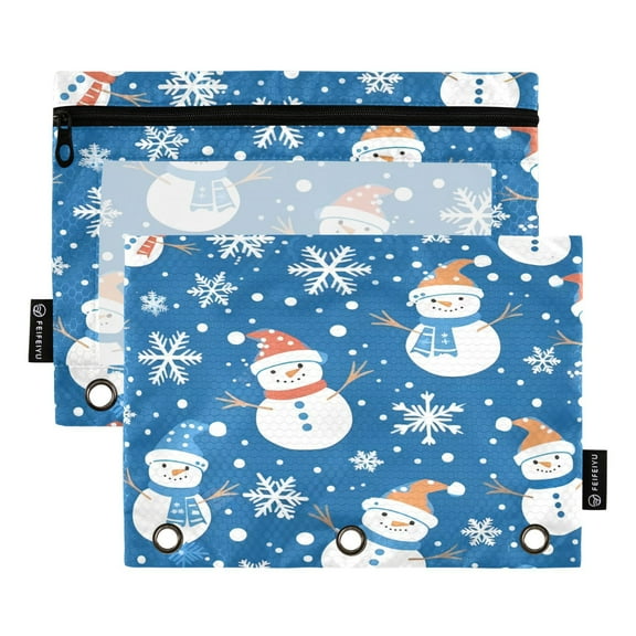 2 Pack Pencil Bag 9.84x6.1 Inch 3-Ring Page Turning Folder Zipper Pencil Case Pencil Bag Page Turning File BagSnowman