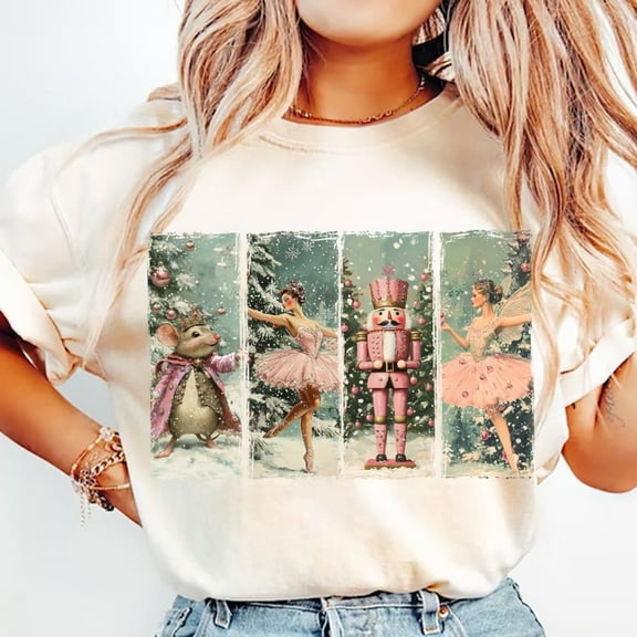 Retro Christmas T-Shirt, Vintage Christmas Shirt, Pink Nutcrackers Shirt, Christmas Tree Shirt, Merry Christmas Shirt