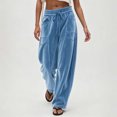thumbnail image 4 of Cmfcve Women's Wide Leg Barrel Sweatpants Casual Daily Elastic Waist Velvet Long Pants with Pockets, 4 of 6