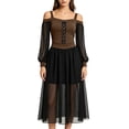 thumbnail image 4 of JOANKDMI Women's Gothic Midi Dress Elegant Vampire Costume Cold Shoulder Sheer Long Sleeve Lace-up Corset for Roleplay Halloween Party Outfit Chic, S-3XL, 4 of 8