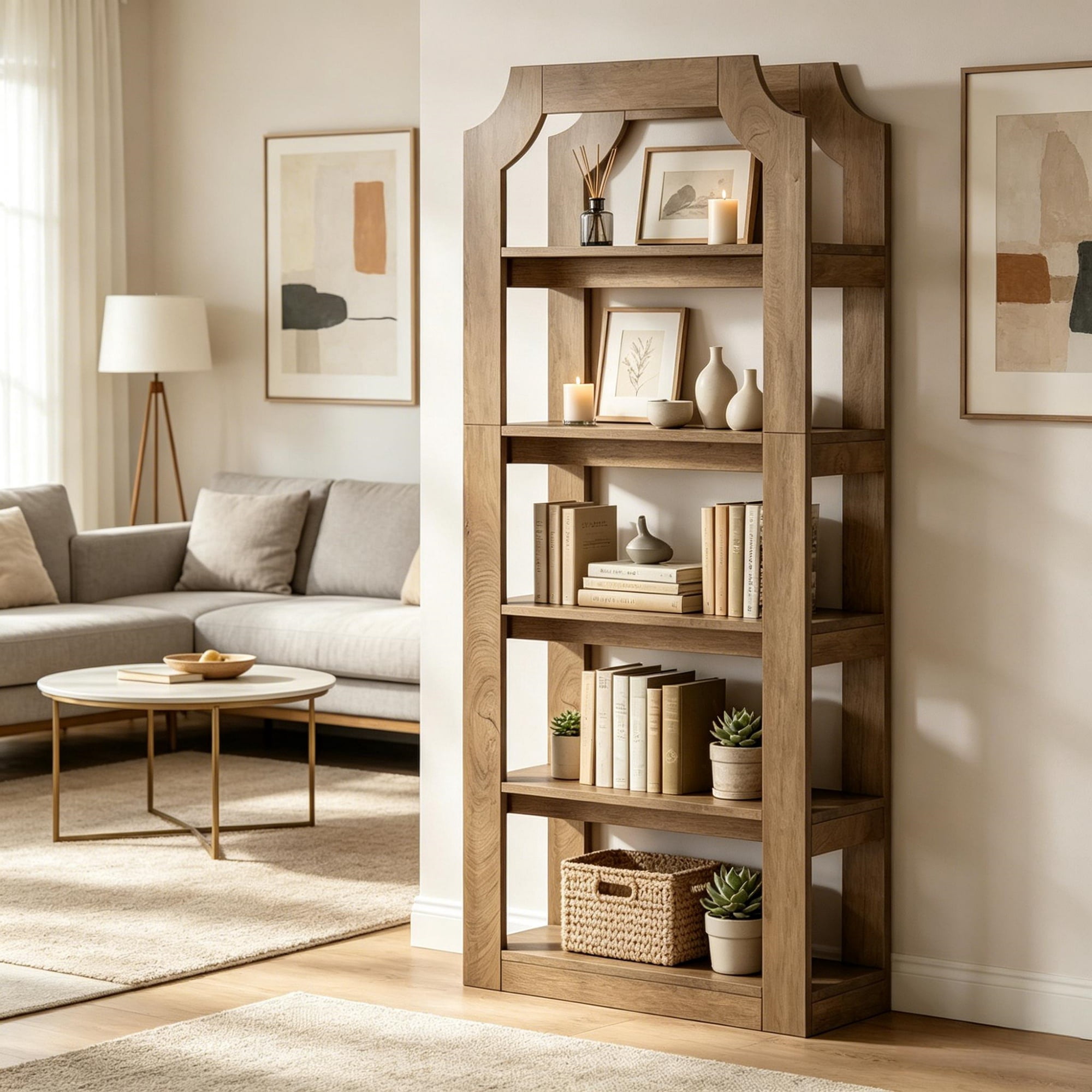 70 in 5-Tier Farmhouse Bookshelf, Rustic Engineered Wood Bookcase with Sturdy Shelves for Living Room, Office, Bedroom