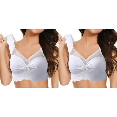 LUOGENLI Women Bralette Women s Front Side Buckle Lace Edge without Steel Ring Movement Seamless Gathering Adjustment Yoga Sleep Large Bra 2Pcs Women Bras Push up Wireless Women Bras No Underwire XL
