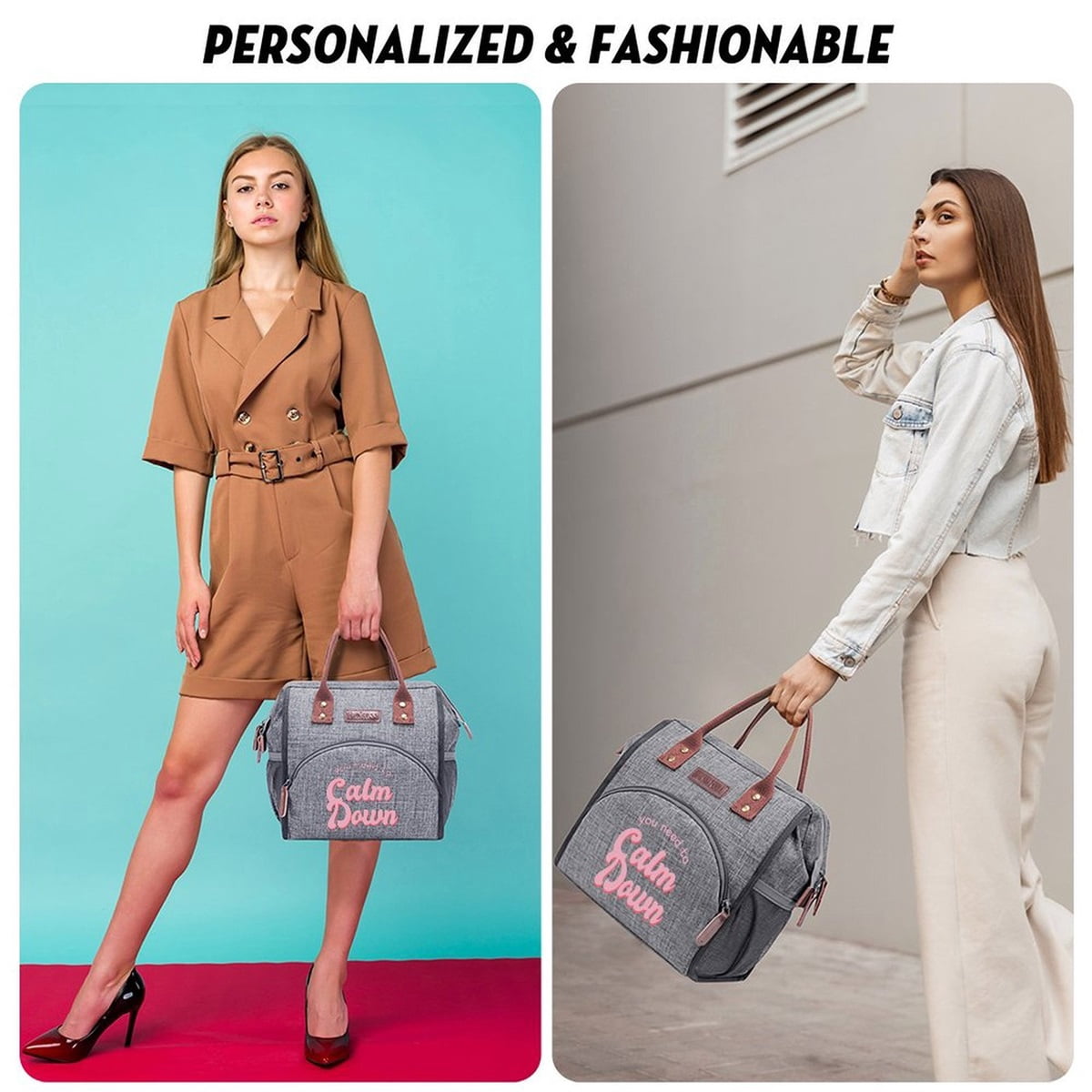 inspirational Personalized Lunch Box for Women Initial Reusable Insulated Lunch Bag, Wide-Open Adult Lunchbox Cooler Lunchbag Snack Organizer Initial Leakproof Lunch Tote Bag for Picnic Work Outdoors