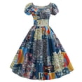 thumbnail image 2 of Vestido largo hasta la rodilla con cuello cuadrado y manga corta con estampado informal a la moda para mujer Pompotops ghjkhdj18515, 2 of 9