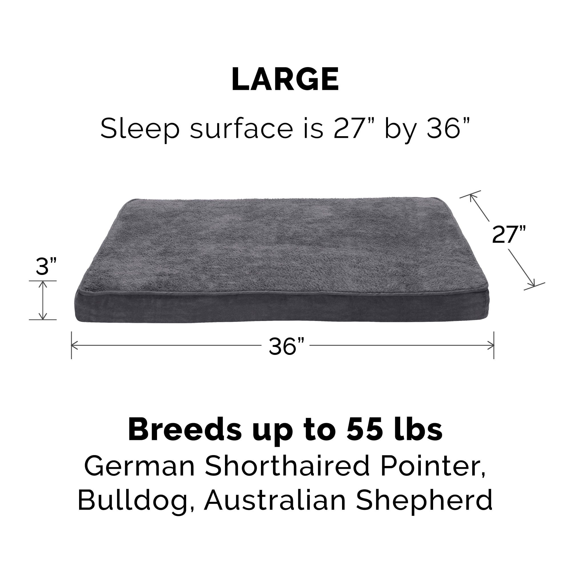 FurHaven Snuggle Terry & Suede Deluxe Orthopedic Pet Bed, Gray, Large, 1 Count