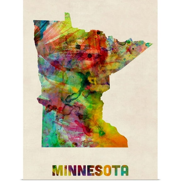 Great BIG Canvas | Rolled Michael Tompsett Poster Print entitled Minnesota Watercolor Map