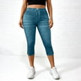 thumbnail image 6 of Cropped Jeggings for Women , Ladies Stretchy Capri Jeans Side Slit Faux Denim Legging 3/4 Length Denim Trousers Pull On High Waist Jeans Summer Comfort Skinny Jegging with Fake Pocket, 6 of 7