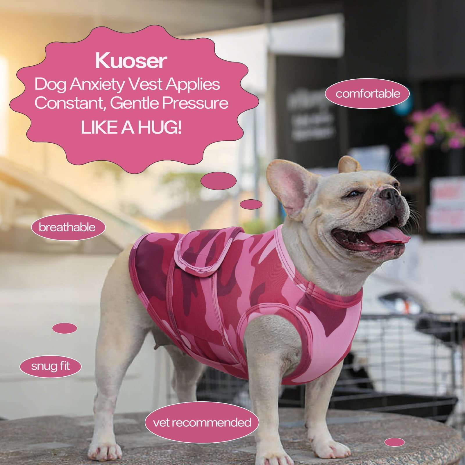 Kuoser Dog Anxiety Vest, Soft and Reflective Calming Shirt for Dogs, Breathable Pet Anxiety Jacket Wrap for Fireworks, Thunderstorms, Separation, Travel, Camouflage, Small