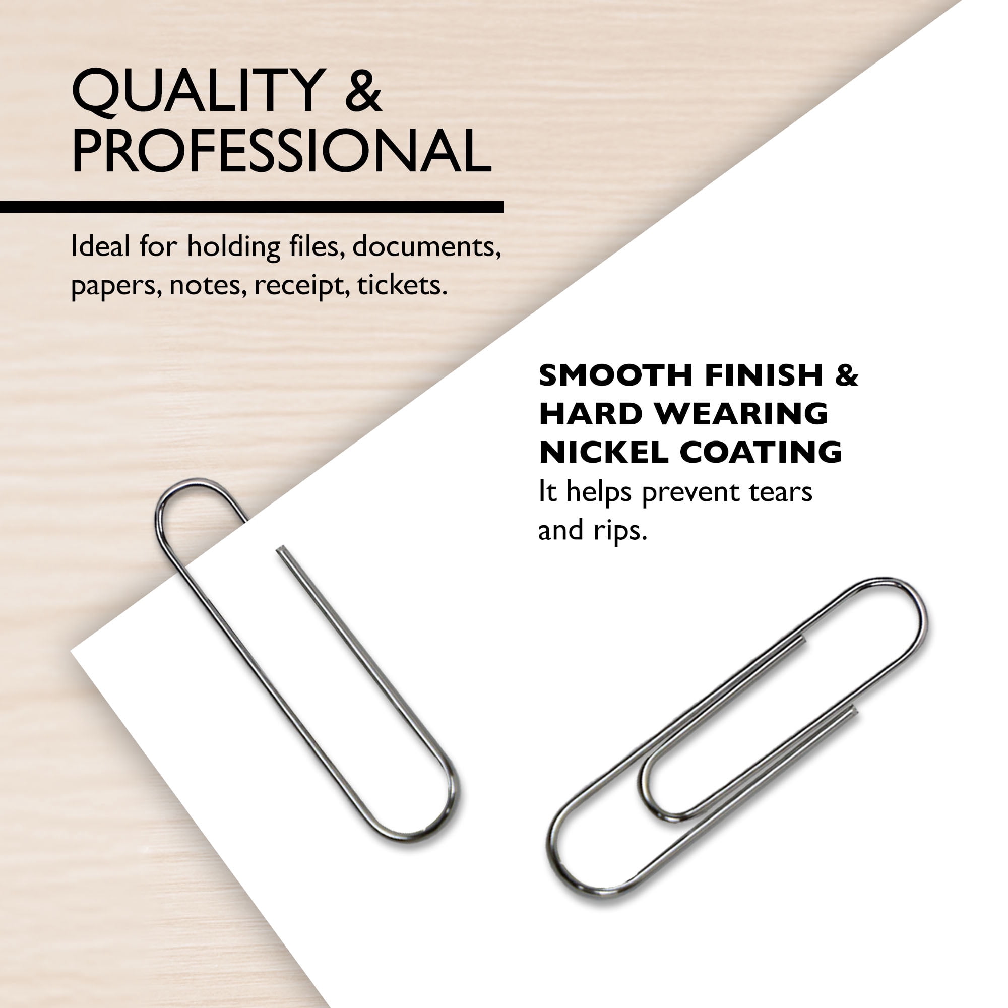 BAZIC Paper Clips Jumbo 50mm, Silver Color Paper Clip (100/Pack), 24-Packs