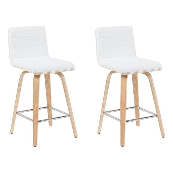 Vienna Counter Height Swivel Bar Stool w/ White Faux Leather Seat & Oak-Set of 2