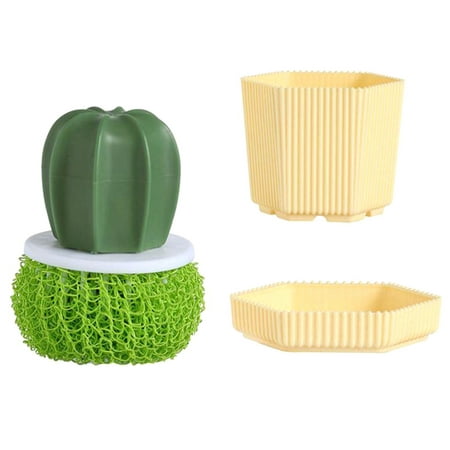 

Egmy Household Kitchen Cleaning Brush Cactus Dishwashing Brush Potted Pot Washing Pot Brush with Handle A One Size
