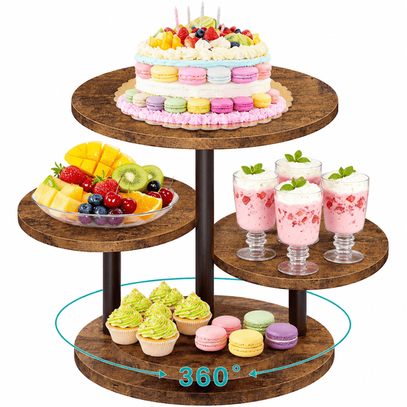 4 Tier Round Rotating Wood Cupcake Tower Stand Holds 50 Cupcakes, Farmhouse Tiered Tray Cupcake Stand, 360° Swivel Dessert Table Display Set, Rustic Wooden Cake Stands for Party Wedding Birthday Baby