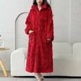 thumbnail image 2 of Penkiiy Peignoirs en Molleton pour Femmes, Robe de Nuit à Fermeture Éclair, Longue Robe de Chambre, Peignoir Léger avec Poches, m Rouge, 2 of 9