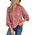 thumbnail image 2 of SAYOO Blusa de Manga Larga para Mujer, Blusa de Cuello Redondo con Botones en la Espalda con Patrón de Jacquard de Color Sólido, Tops de Calle de Ajuste Suelto SAYOO  Moda, 2 of 9