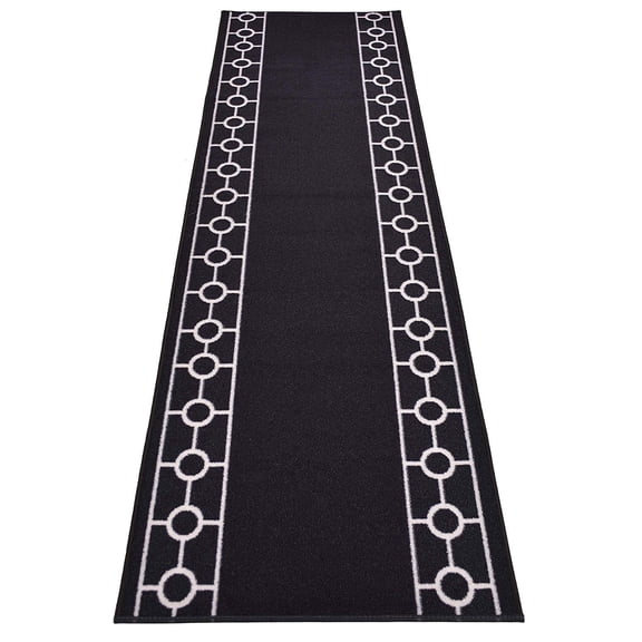 Extra-Long Low Pile Runner Rug Skid Resistant Backing Rug Runner Bordered Geometric Abstract Design Cut to Size Roll Runner Rugs - 4 Feet x 32 Inch