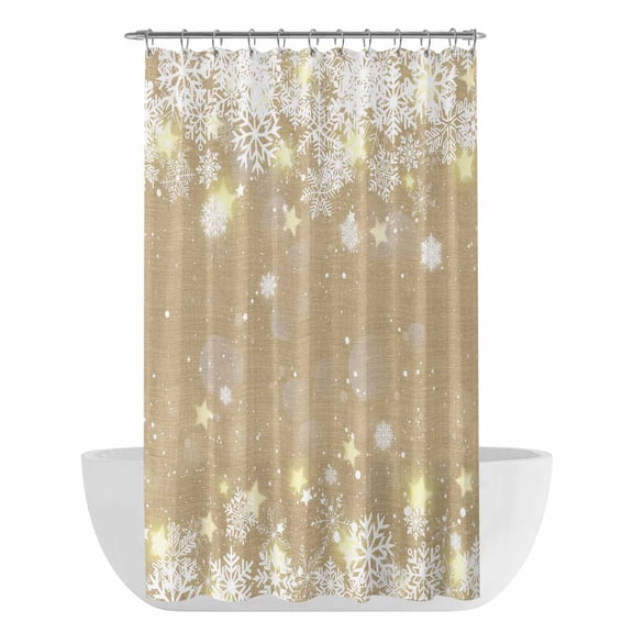Xipuska Beige Snowflake Christmas Shower Curtain - Water Repellent Fabric Shower Curtains Washable, Winter Xmas Snowflake Farmhouse Decorative Cloth Bathroom Curtains Modern Bath Decor 36"x72"