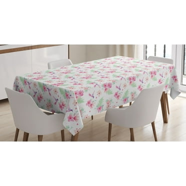 Ambesonne Floral Tablecloth Rectangular Table Cover, Flappy Hummingbirds, 60"x84", Multicolor