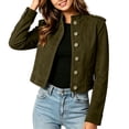 thumbnail image 4 of GUACER Suede Jackets for Women Trendy Vintage Button Down Stand Collar Structured Shoulders Casual Fall Outerwear, 4 of 7