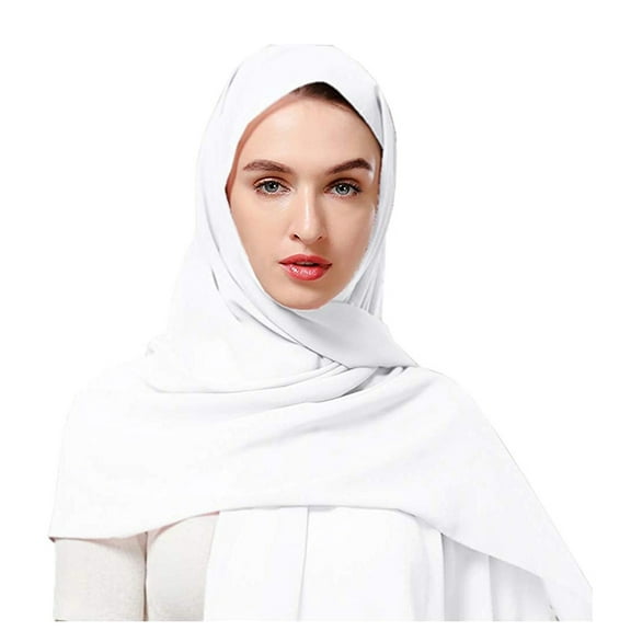 Baberdicy Head Wraps for Women's Hair Chiffon Solid Soft Muslim Loose and Elegant Long Turban Women's Scarf Scarf Headwraps White