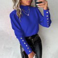 thumbnail image 2 of RYRJJ Womens Dressy Casual Blouse Mock Neck Puff Long Sleeve Tops Elegant Button Cuffs Pullover Shirts Business Work Blouses(Blue,M), 2 of 6