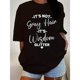 thumbnail image 1 of Women's Plus Size "it's Not Gray Hair it's Wisdom" Glitter Graphic T-Shirt - Black Casual Round Neck Short Sleeve Top with Positive Humorous Design, Machine Washable Summer Tee, Ladies T Shirts, 1 of 6