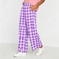 thumbnail image 4 of Lmueinov Women's Plaid Checkered Elastic Waist Wide Leg Pants, Soft Stretchy Casual Loose Long Trousers for Daily Commute Wear S-2XL, 4 of 5