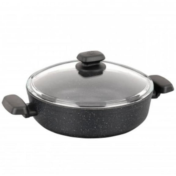 Korkmaz A1843 9.5 in. 2.5 Liter Ornella Non Stick Low Casserole with Lid, Black