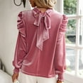 thumbnail image 5 of Spring Tops for Women Homenesgenics Clothes under $5.00 Ladies Fashion Solid Color Long Sleeve Round Neck Frenulum Shirt Woman Velvet/Pink XL, 5 of 6