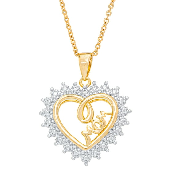 18k Yellow Gold-Plated Diamond Accent 'Mom' Heart Pendant