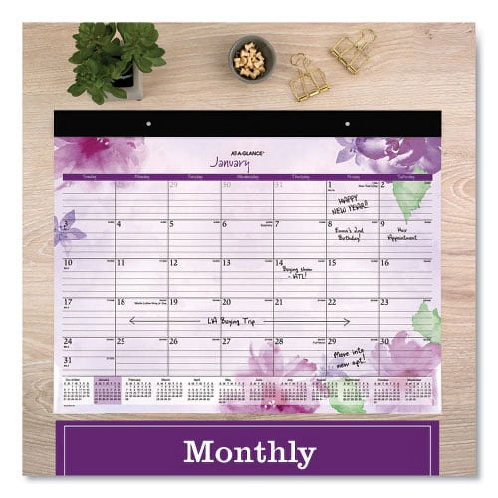 Beautiful Day Desk Pad Calendar, Floral Artwork, 21.75 x 17, Assorted Color Sheets, Black Binding, 12-Month (Jan-Dec): 2026 | Bundle of 2