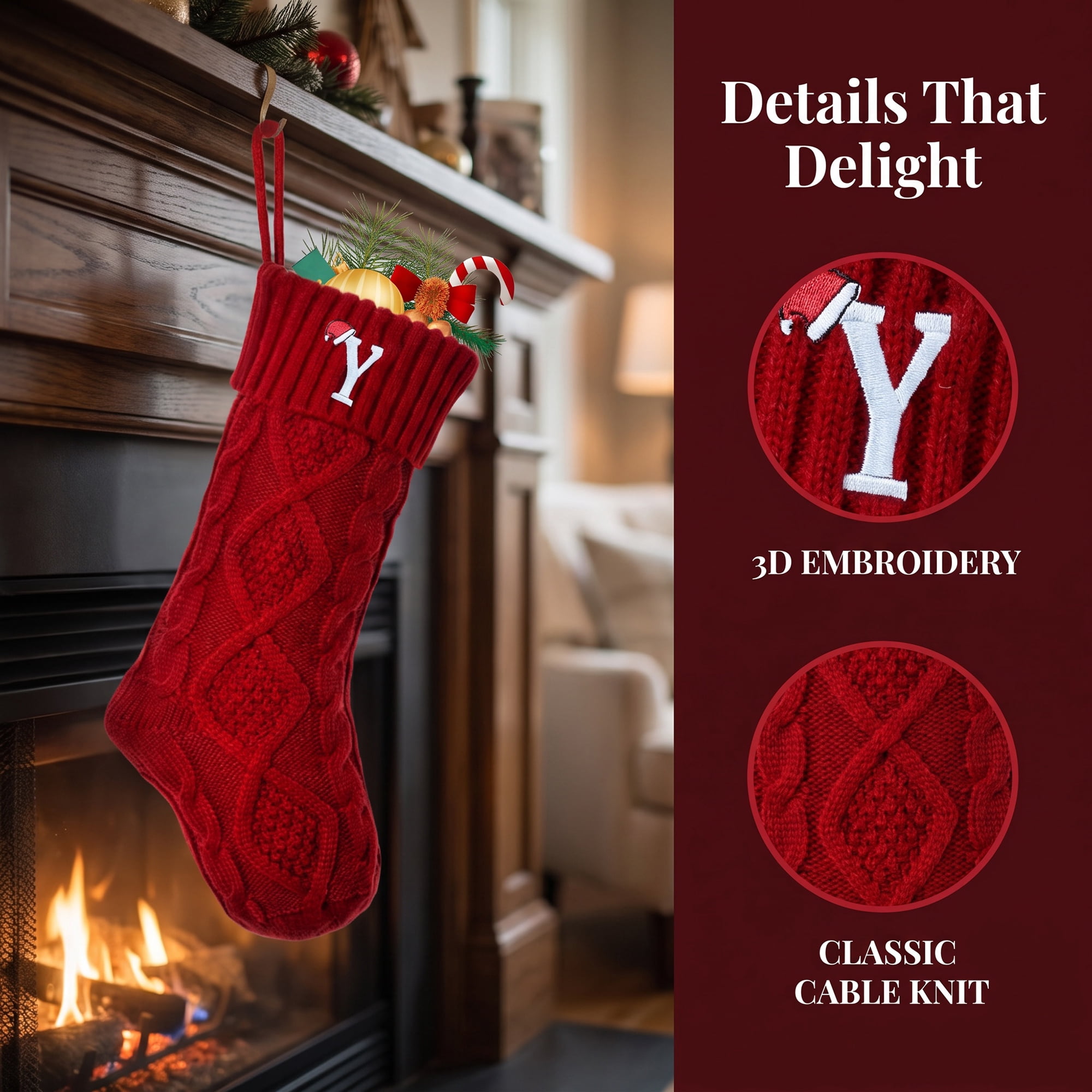 Unique Bargains Canine Bone Christmas Stocking Luxury Puppy Holiday Keepsake Sack Red Letter Y 17"