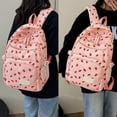 thumbnail image 2 of Bow Backpack for Women 3Pcs Set Kawaii Coquette Nylon Backpack Cute College Laptop Rucksack Fashion Travel Daypack 2025 New (Pink Strawberry), 2 of 14