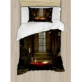 thumbnail image 1 of Gothic Duvet Cover Set Twin Size, Fantasy Theme Spell Casting Warlock Witch Skulls on Shelves Candles Spooky Scenery, Decorative 2 Piece Bedding Set with 1 Pillow Sham, Red Brown, by Ambesonne, 1 of 3