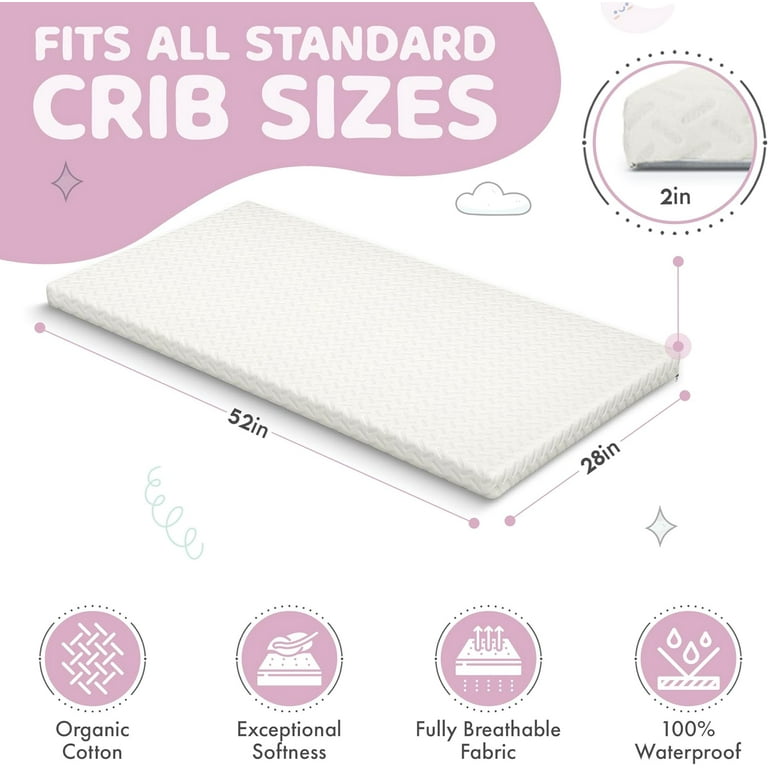 Crib/Toddler Bed Memory Foam Mattress Topper with Soft Washable Cover  52x27x2