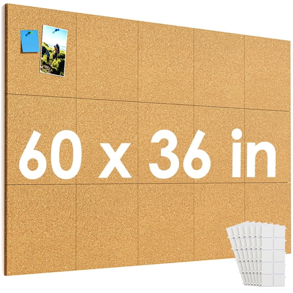 MaxGear Large Cork Board for Wall, 15-Pack 12" x 12" Cork Board Tiles with Push Pins & Adhesive, 60" x 36" Wall Bulletin Board for Office, Home