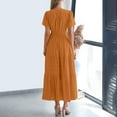thumbnail image 6 of qucoqpe Womens Summer Long Maxi Dress V Neck Short Sleeve Elastic Waist Tiered Ruffle Sun Dress Casual Loose Beach Boho Dress with Pockets, 6 of 7