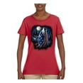 thumbnail image 2 of American Flag Howling Wolf Animal Lover Womens Graphic T-Shirt, Red, Large, 2 of 3