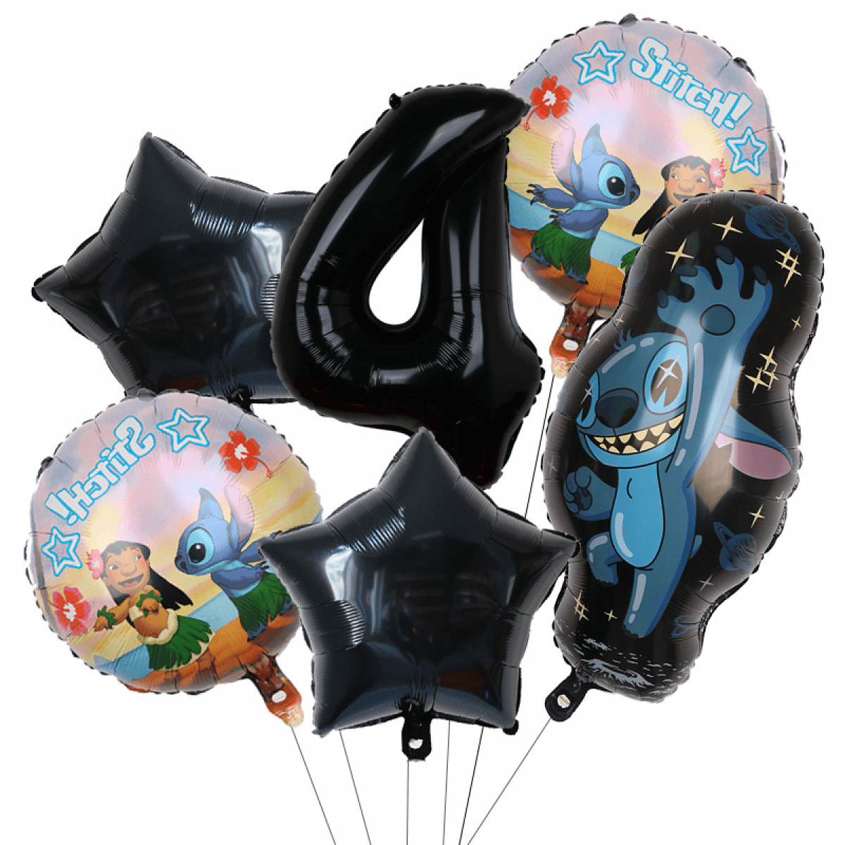 YOSENING 6PCS Cute Cartoon Stitch Birthday Foil Balloons for Girls, Baby Shower, Kids Party Decor QQH624-3053