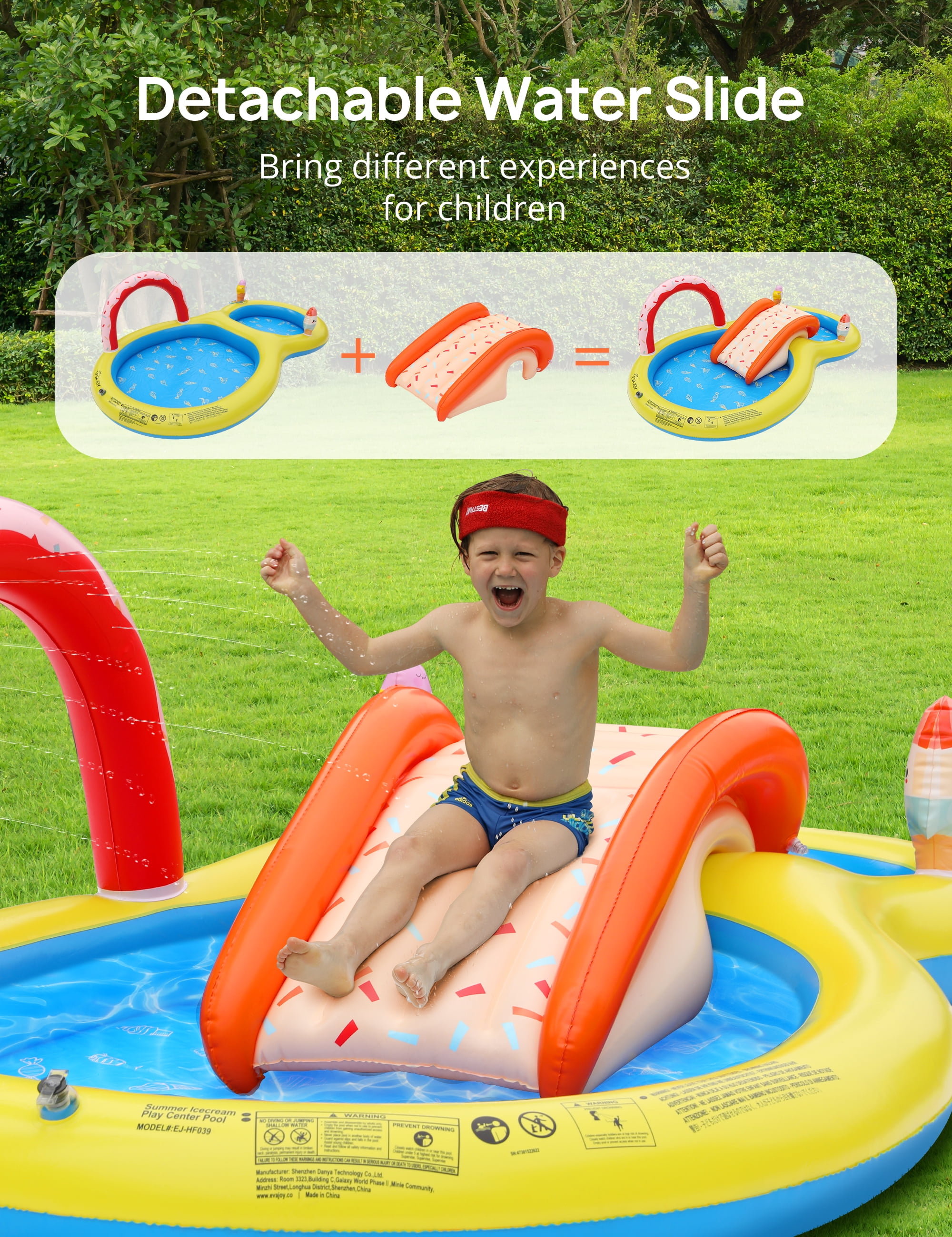 Kiddie Pool, Evajoy Inflatable Play Center Kids Pool with Slide, Water  Spra＿並行輸入品 水遊び