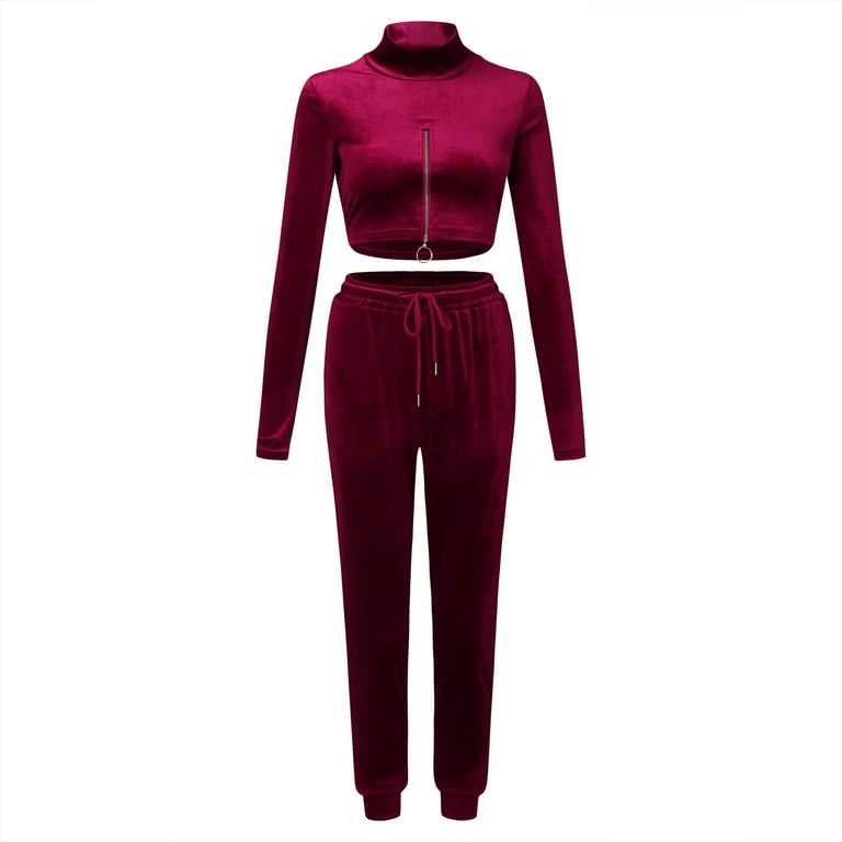 Durtebeua Cute Winter Outfits For Women Plus Size 2 Piece Rhinestone Velour  Tracksuit Set 