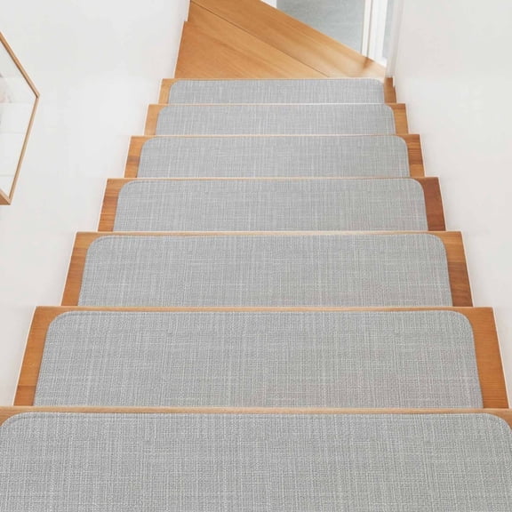 Stair Treads for Wooden Steps Indoor, Gray Linen Stair Tread 10 Pack Adhesive Non Slip Carpet Stair Tread Mat Runner Rugs Grain Texture Solid Color Staircase Step Treads for Kids Elders Dogs 8"x30"