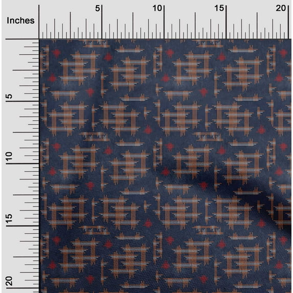 oneOone Organic Cotton Poplin Twill Fabric Geometric Kasuri Print Fabric By The Yard 42 Inch Wide