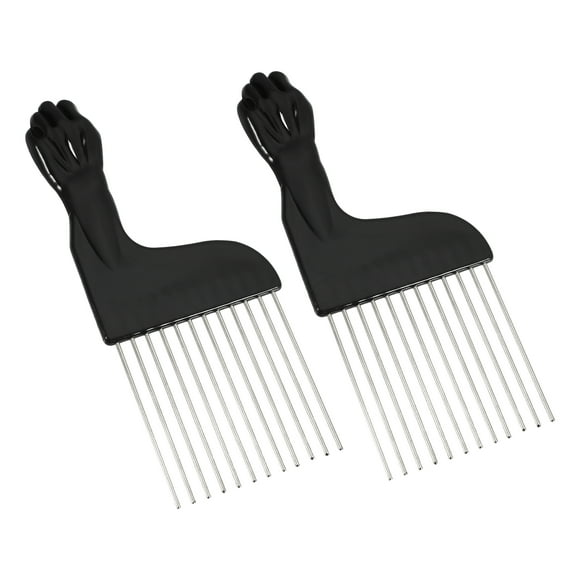 Unique Bargains 2 Pcs Metal Hair Pick Afro Comb for Curly Hair Afro Picks Hairdressing Styling Tool Black 6.50'x2.68'