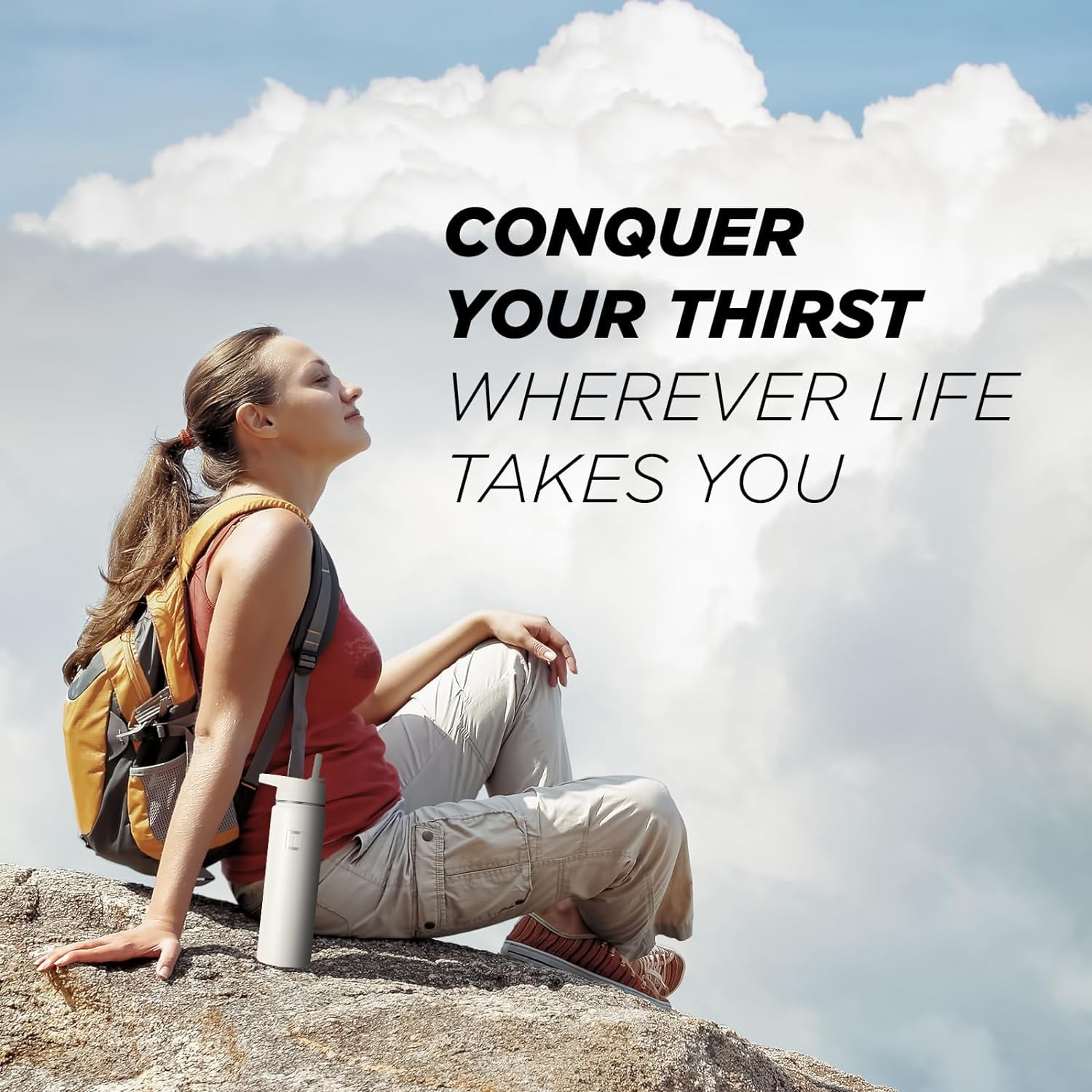 IRON °FLASK Camping & Hiking Hydration Flask, Wide Mouth, 3 Straw Lids, Stainless Steel Outdoor Water Bottle, Double Walled, Insulated Thermos, Metal Canteen - Cashmere Cream, 32 Oz