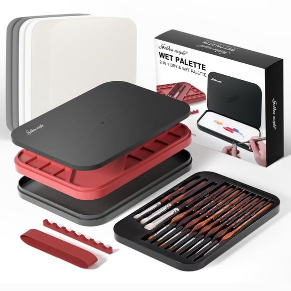 Paleta Wet Palette Golden Maple 2 en 1 con pinceles y accesorios