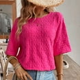 thumbnail image 5 of Women's Oversized Summer Tops Crew Neck Jacquard Short Sleeve Solid Color Tee Shirts Casual Loose Clothes (XS, Hot Pink), 5 of 8