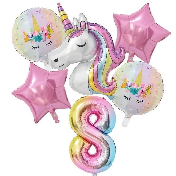 juego de globos de unicornio arcoíris de 32 pulgadas con números de aluminio, decoraciones para fiestas de cumpleaños con temática de unicornio para niños, globos para baby shower