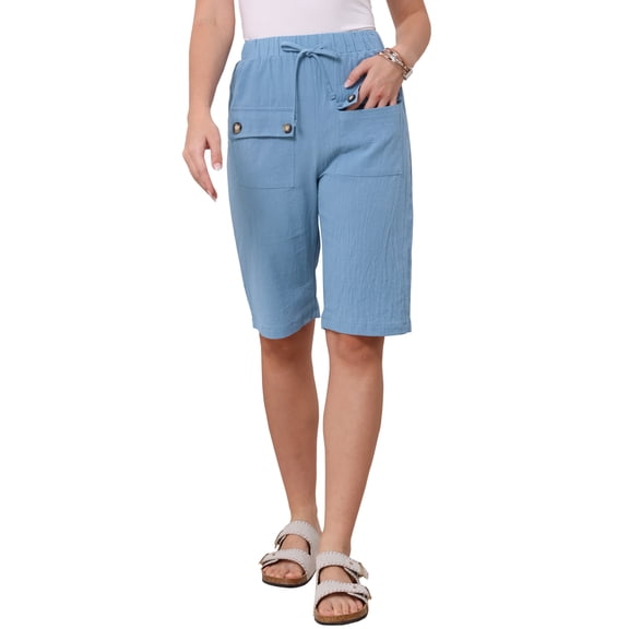 Casual Shorts for Women Elastic Waist Drawstring Keen Length Summer Comfy Shorts with Pockets XS Blue