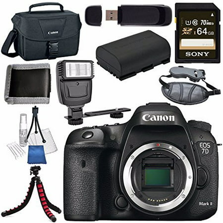 Canon EOS 7D Mark II DSLR Camera 9128B002 + LPE-6 Lithium Ion Battery + Sony 64GB SDXC Card + Flexible Tripod + Universal Slave Flash unit