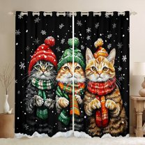 jejeloiu Cute Cat Blackout Curtains,Merry Xmas Curtains Pack of 2 (38x45 Each),Lovely Pet Kitten Window Curtains For Girls Boys,Breathable Bedroom Decor